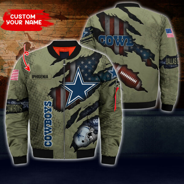 Dallas Cowboys NFL football american flag in camo style 3d Custom Bomber Jacket For fan