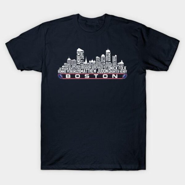 New England Football Team 23 Player Roster Boston City Skyline T Shirt 1