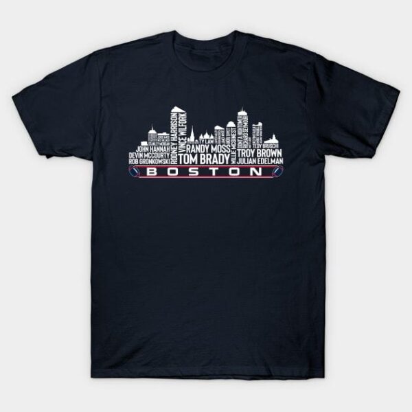 New England Football Team All Time Legends Boston City Skyline T Shirt 1