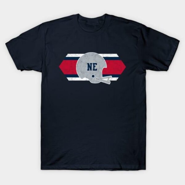 New England Football retro and distressed helmet and stripe T Shirt 1