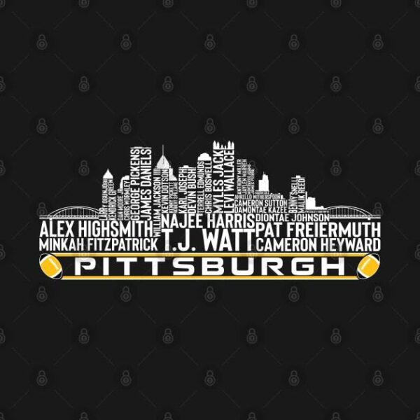 Pittsburgh Football Team 23 Player Roster Pittsburgh City Skyline T Shirt 2