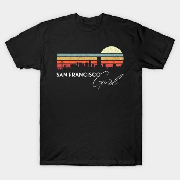 San Francisco Girl Retro Sunset City Skyline Souvenir T Shirt 1