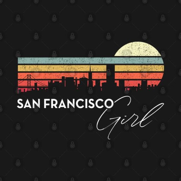 San Francisco Girl Retro Sunset City Skyline Souvenir T Shirt 2