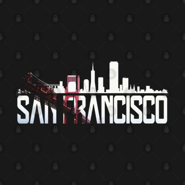 San Francisco Skyline Golden Gate Brigde California Gift SFO T Shirt 2