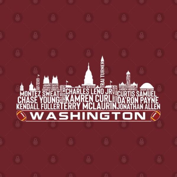 Washington Football Team 23 Player Roster Washington DC Skyline T Shirt 2