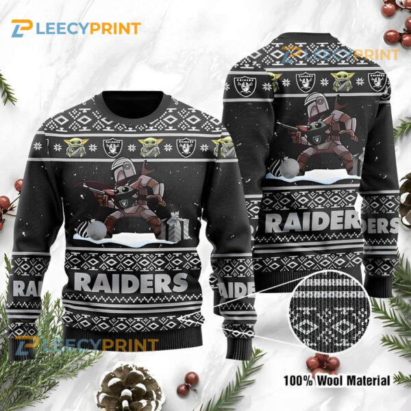 Baby Yoda Boba Fett The Mandalorian Las Vegas Raiders Ugly Christmas Sweater Raider Fans Gift