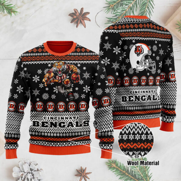 Bengals Ugly Christmas Sweater Cincinnati Bengals Mascot Printed Ugly Christmas Sweater