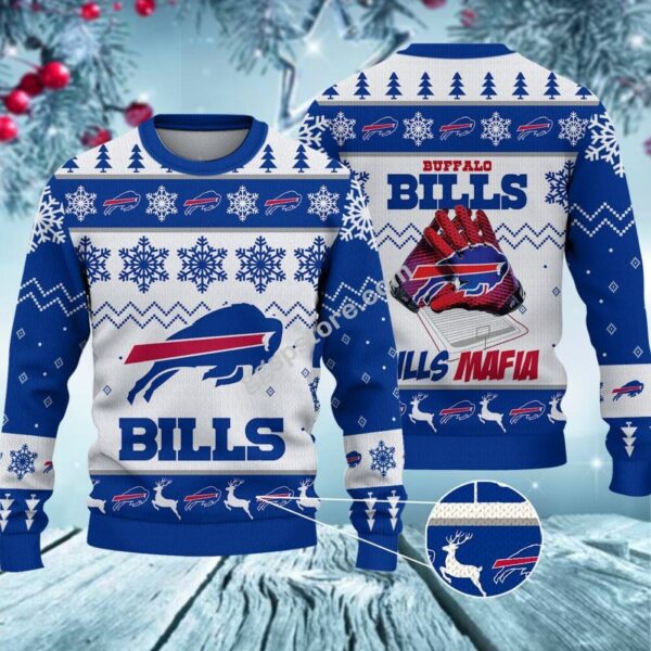 Bills Mafia American Football Gloves Ugly Christmas Sweater Buffalo Bills Ugly Sweater