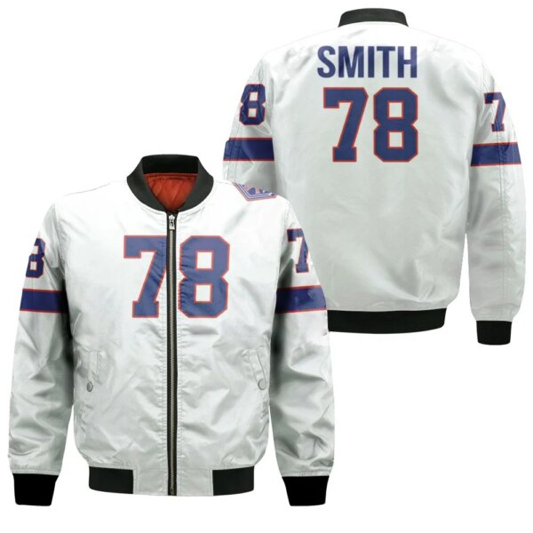 Buffalo Bills Bruce Smith 78 Great Player Nfl American Football Team White Vintage 3d Designed Allover Gift For Bills Fans Bomber Jacket