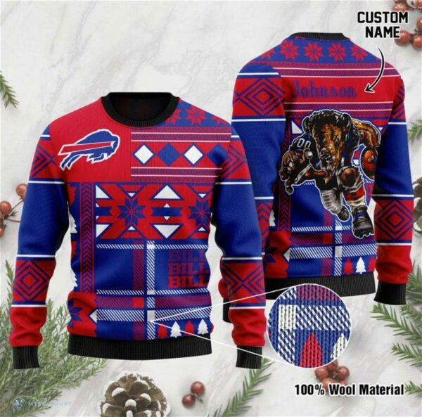 Buffalo Bills Custom Name Mascot Ugly Christmas Sweater Buffalo Bills Ugly Sweater