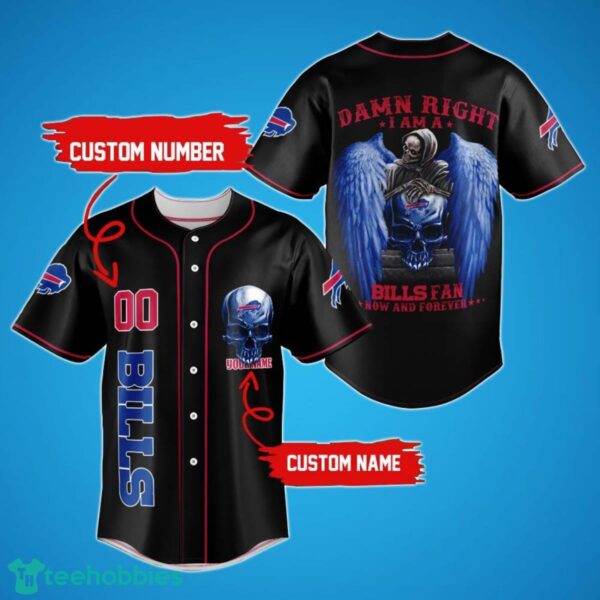 Buffalo Bills Damn Right Skull NFL Custom Name Number Baseball Jersey Shirt for Fans