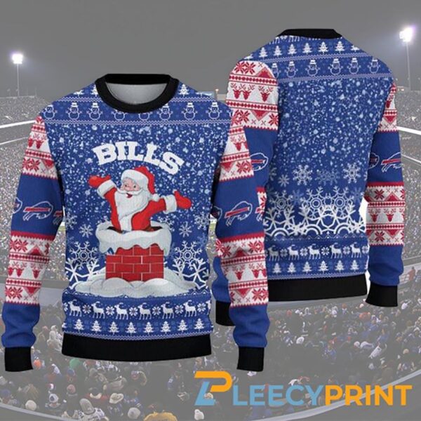 Buffalo Bills Funny Santa Claus In The Chimney Ugly Sweater Buffalo Bills Ugly Sweater