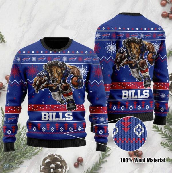 Buffalo Bills Mascot Christmas Light ugly Sweater Buffalo Bills Ugly Christmas Sweater