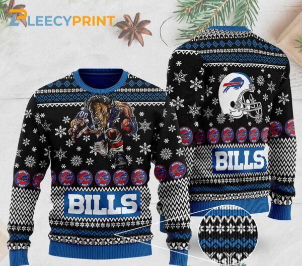 Buffalo Bills Mascot Full Print Black Ugly Christmas Sweater Buffalo Bills Christmas Sweater