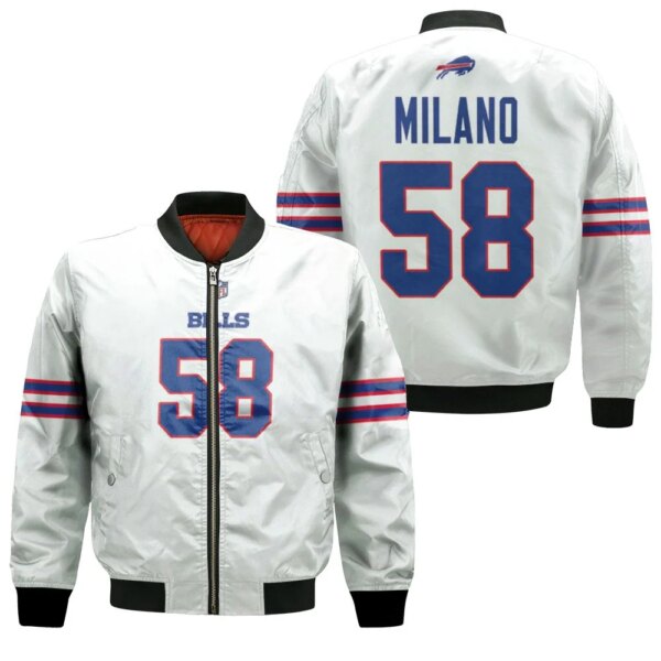 Buffalo Bills Matt Milano 58 Nfl Great Player American Football Team Game White 3d Designed Allover Gift For Bills Fans Bomber Jacket