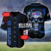 Buffalo Bills NFL fire skull Baseball Jersey Custom Name And Number for fan Buffalo Bills NFL fire skull Baseball Jersey Custom Name And Number for fan