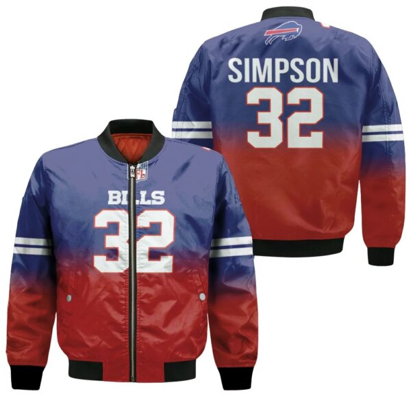 Buffalo Bills O J Simpson 32 Great Player Nfl American Football Team Royal Color Crash 3d Designed Allover Gift For Bills Fans Bomber Jacket