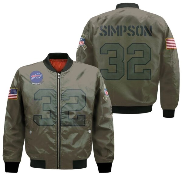 Buffalo Bills O J Simpson 32 Nfl Great Player Camo 2019 Salute To Service Custom 3d Designed Allover Custom Gift For Bills Fans Bomber Jacket