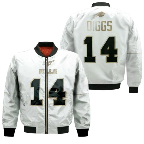 Buffalo Bills Stefon Diggs 14 Nfl White 100th Season Golden Edition Jersey Style Gift For Bills Fans Bomber Jacket