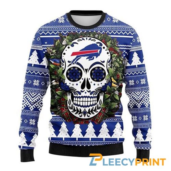 Buffalo Bills Sugar Skull Flower NFL Christmas Ugly Sweater Buffalo Bills Ugly Christmas Sweater