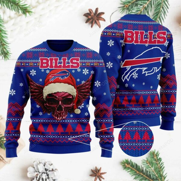 Buffalo Bills Wing Skull Santa Hat Ugly Christmas Sweater Buffalo Bills Christmas Sweater