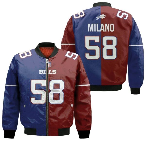 Buffalo Bills bomber jacket 3D Matt Milano 58 Limited Royal Red Two Tone Gift For fan