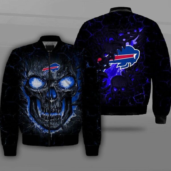 Buffalo Bills nfl 3D skull halloween Bomber Jacket Football Flight Jacket Men Thicken Coat