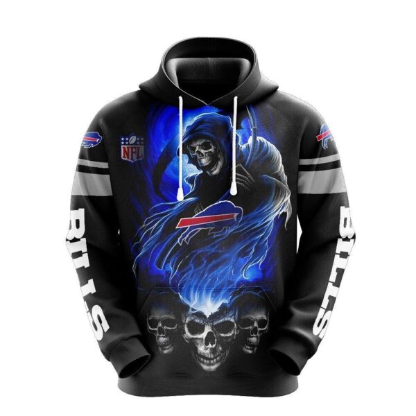 Buffalo Bills nfl skull Hoodie Pullover Sweatshirt Hooded Jacket Outwear Coat Gifts