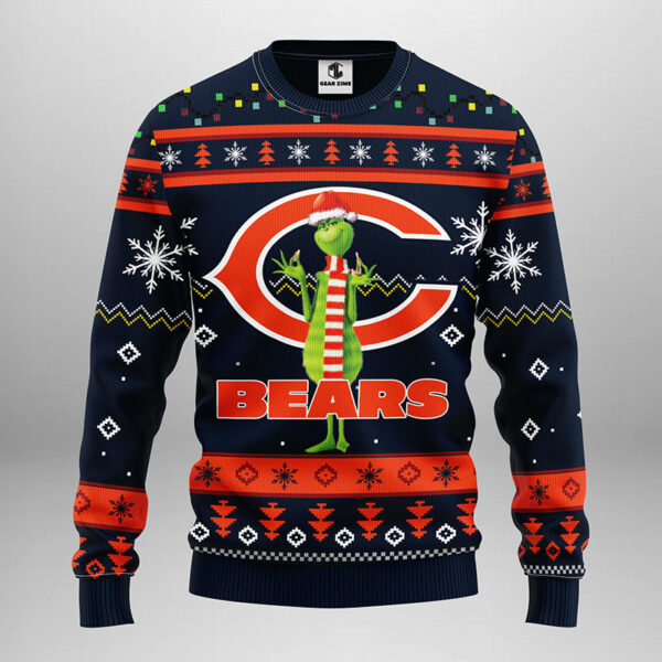 Chicago Bears Funny Grinch Snowfake Christmas Ugly Sweater Chicago Bears Christmas Sweater