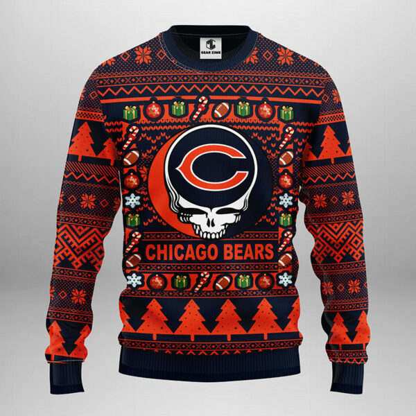 Chicago Bears Grateful Dead NFL Ugly Christmas Fleece Sweater Chicago Bears Ugly Christmas Sweater