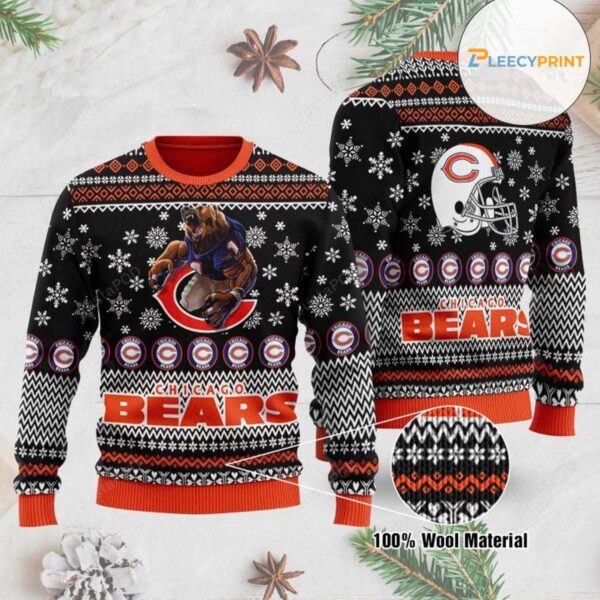 Chicago Bears Mascot Football Helmet Ugly Christmas Sweater Chicago Bears Christmas Sweater
