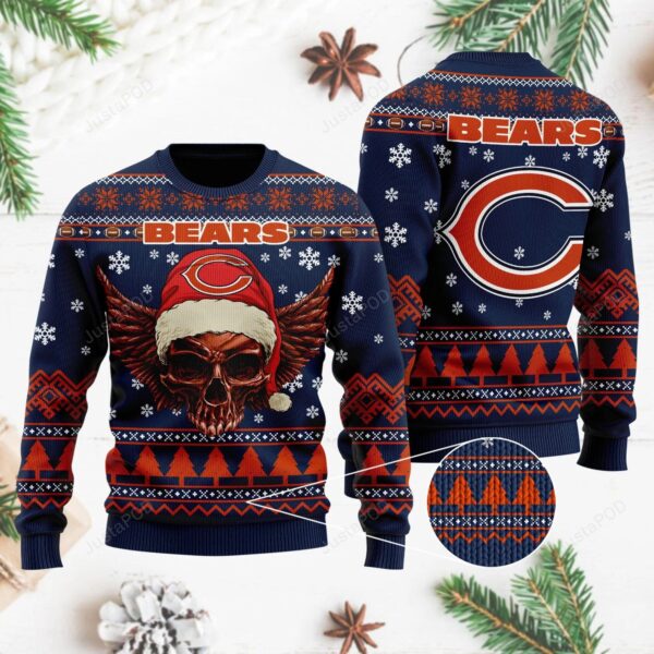 Chicago Bears Skull Wing Christmas Santa Hat Ugly Sweater Chicago Bears Ugly Christmas Sweater