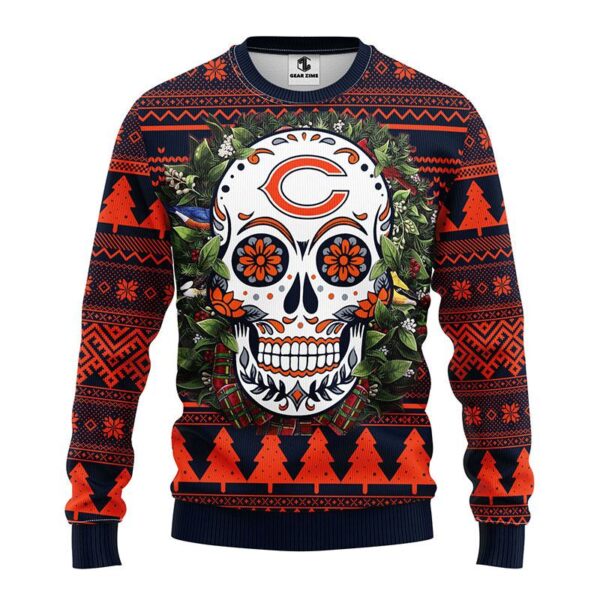 Chicago Bears Sugar Skull Flower NFL Ugly Christmas Ugly Sweater Chicago Bears Ugly Sweater