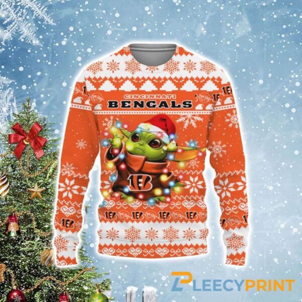 Cincinnati Bengals Baby Yoda Star Wars Christmas Light Ugly Sweater Bengals Christmas Sweater