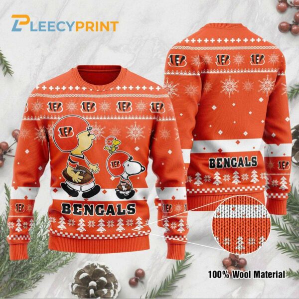 Cincinnati Bengals Funny Charlie Brown Peanuts Snoopy Ugly Christmas Sweater Bengals Ugly Christmas Sweater