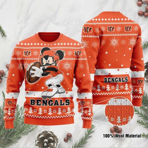 Cincinnati Bengals Funny Mickey Mouse Football NFL Christmas Ugly Sweater