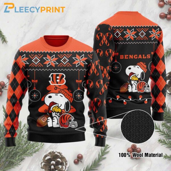 Cincinnati Bengals Funny Peanuts Snoopy Woodstock Ugly Christmas Sweater Bengals Christmas Sweater