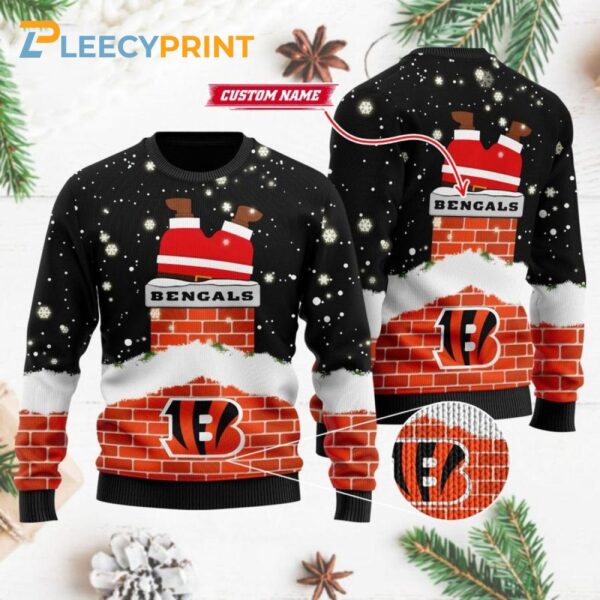Cincinnati Bengals Funny Santa Claus In The Chimney Custom Ugly Christmas Sweater Bengals Christmas Sweater