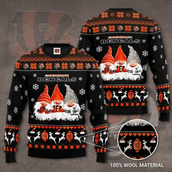 Cincinnati Bengals Gnome de Noel Black Christmas Ugly Sweater Bengals Ugly Christmas Sweater