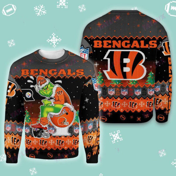 Cincinnati Bengals Grinch Toilet Ugly Christmas Sweater Shirt Bengals Christmas Sweater