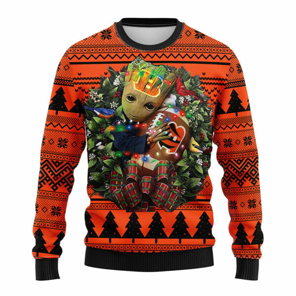 Cincinnati Bengals Groot Hug American Football Christmas Ugly Sweater Bengals Ugly Christmas Sweater