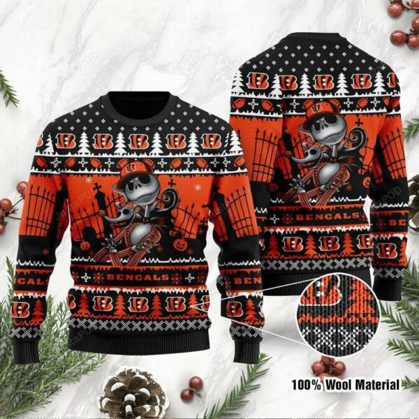 Cincinnati Bengals Jack Skellington Christmas Ugly Sweater Bengals Christmas Sweater