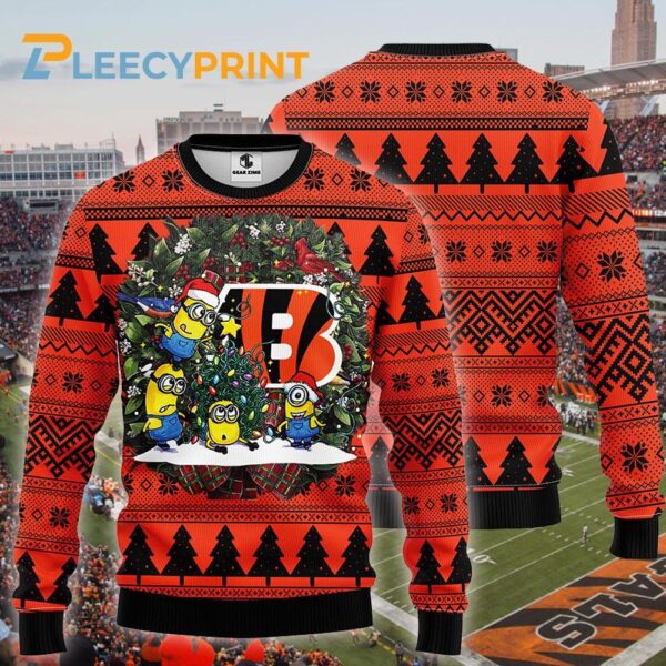 Cincinnati Bengals Minion Christmas Wreath Ugly Sweater Bengals Christmas Sweater