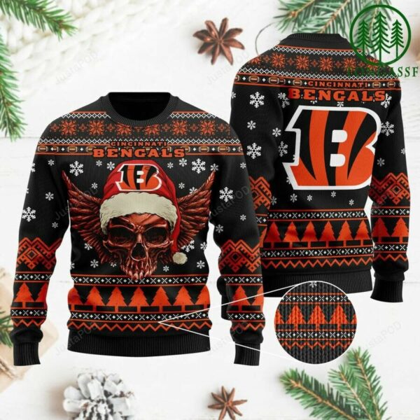 Cincinnati Bengals Skull Santa Hat NFL Ugly Sweater Cincinnati Bengals Ugly Sweater