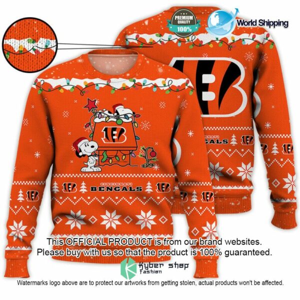 Cincinnati Bengals Snoopy Christmas Light Up Ugly Sweater Cincinnati Bengals Ugly Sweater