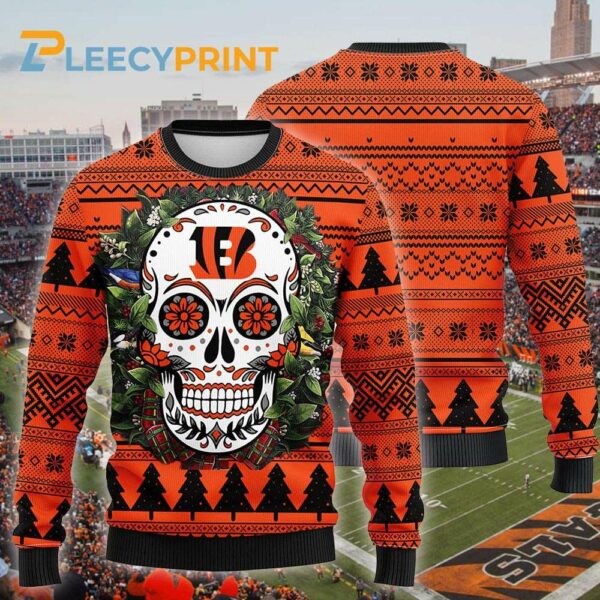 Cincinnati Bengals Sugar Skull NFL Ugly Christmas Sweater Bengals Ugly Sweater