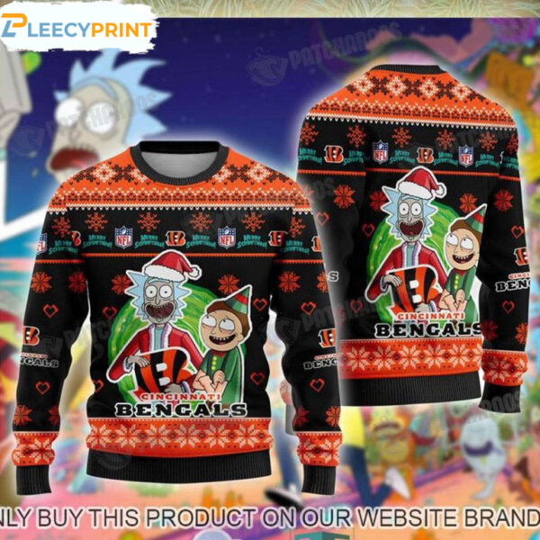 Cincinnati Footballs Rick Morty NFL Ugly Christmas Sweater Bengals Gifts Bengals Ugly Sweater