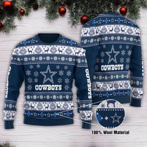 Cowboys NFL Snowflake Christmas Pattern Ugly Christmas Sweater Dallas Cowboys Christmas Sweater