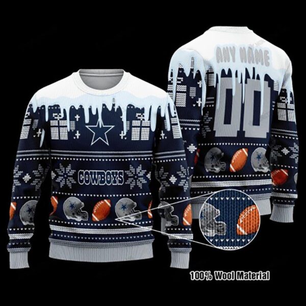 Custom Name Dallas Cowboys Spilled Paint Ugly Sweater Gift For Cowboys Fan