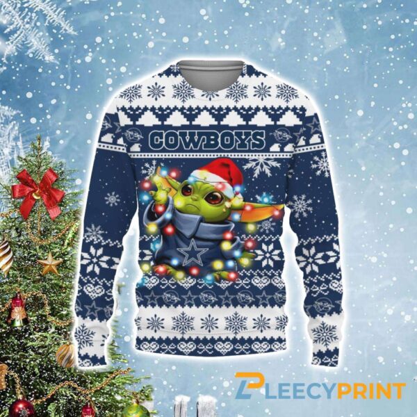 Dallas Cowboys Baby Yoda Star Wars Christmas Light Ugly Sweater Cowboys Ugly Sweater